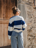 Navy Knit Stripe Oversized Sweater