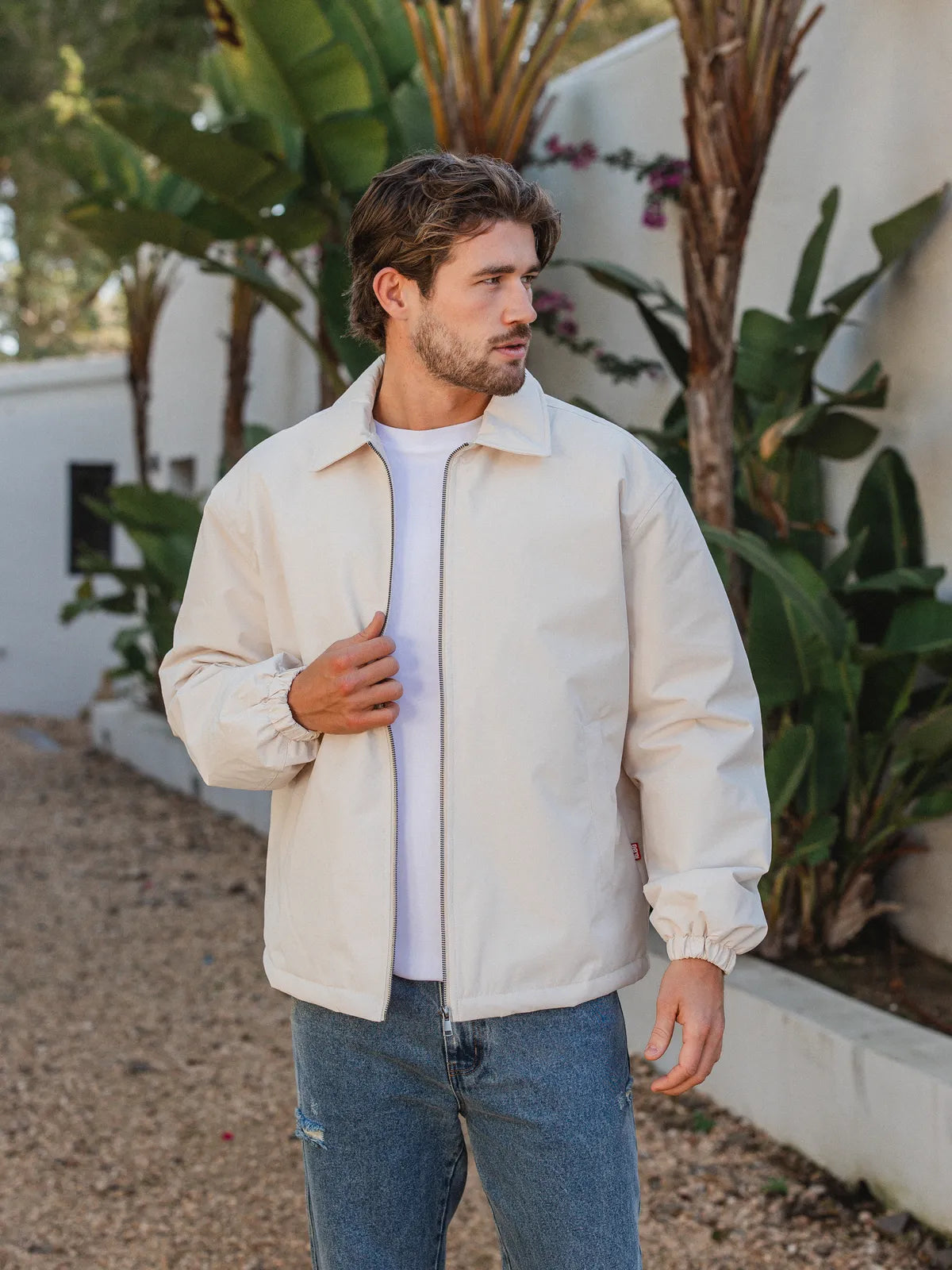 Creme Padded Coach Zip Jacket