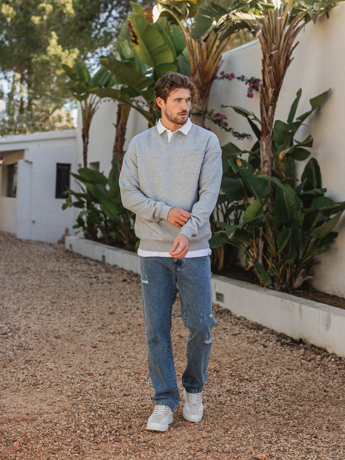 Grey Collar Oversized Polo Sweater