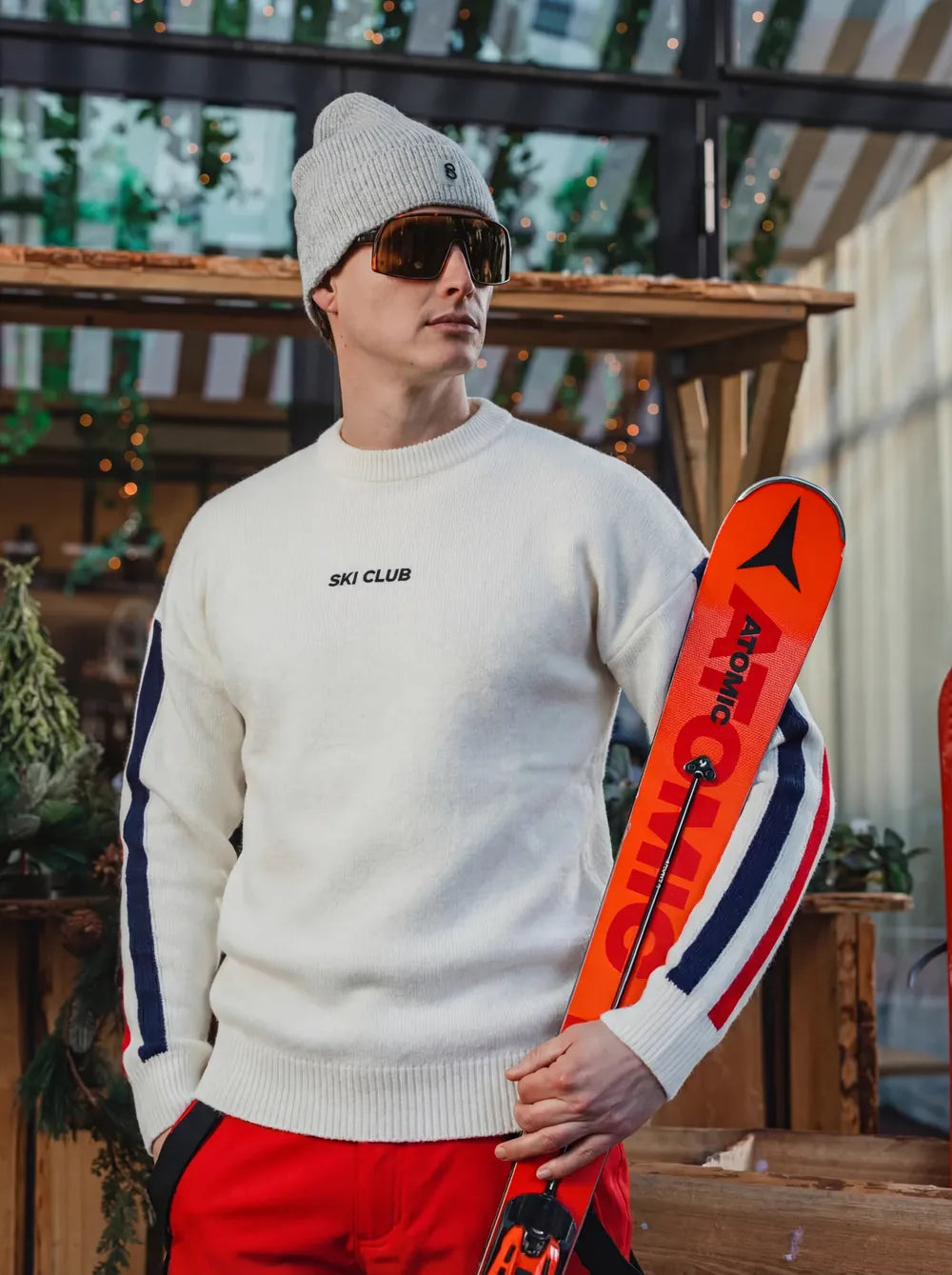 White Knit Ski Club Sweater