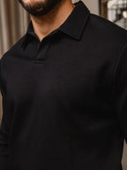 Black Jersey V-Neck Polo