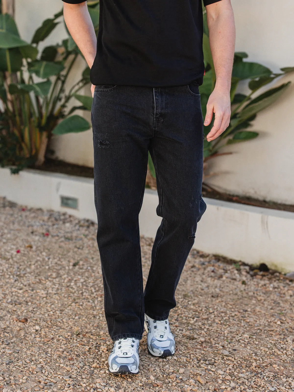 Black Washed Damaged Jeans