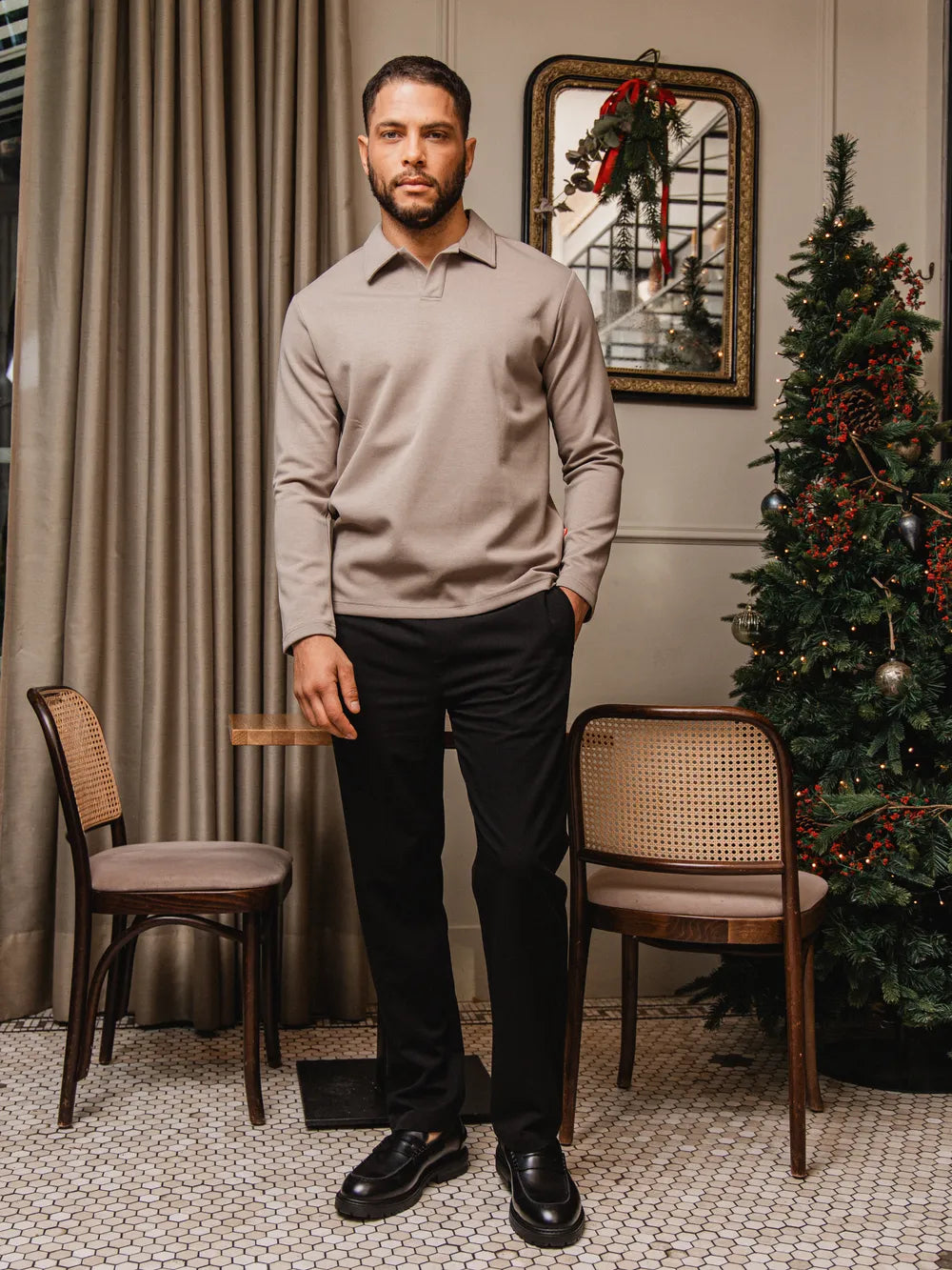 Olive Jersey V-Neck Polo