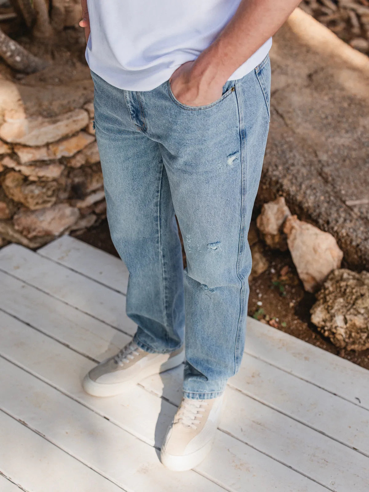 Washed Damaged Denim Jeans