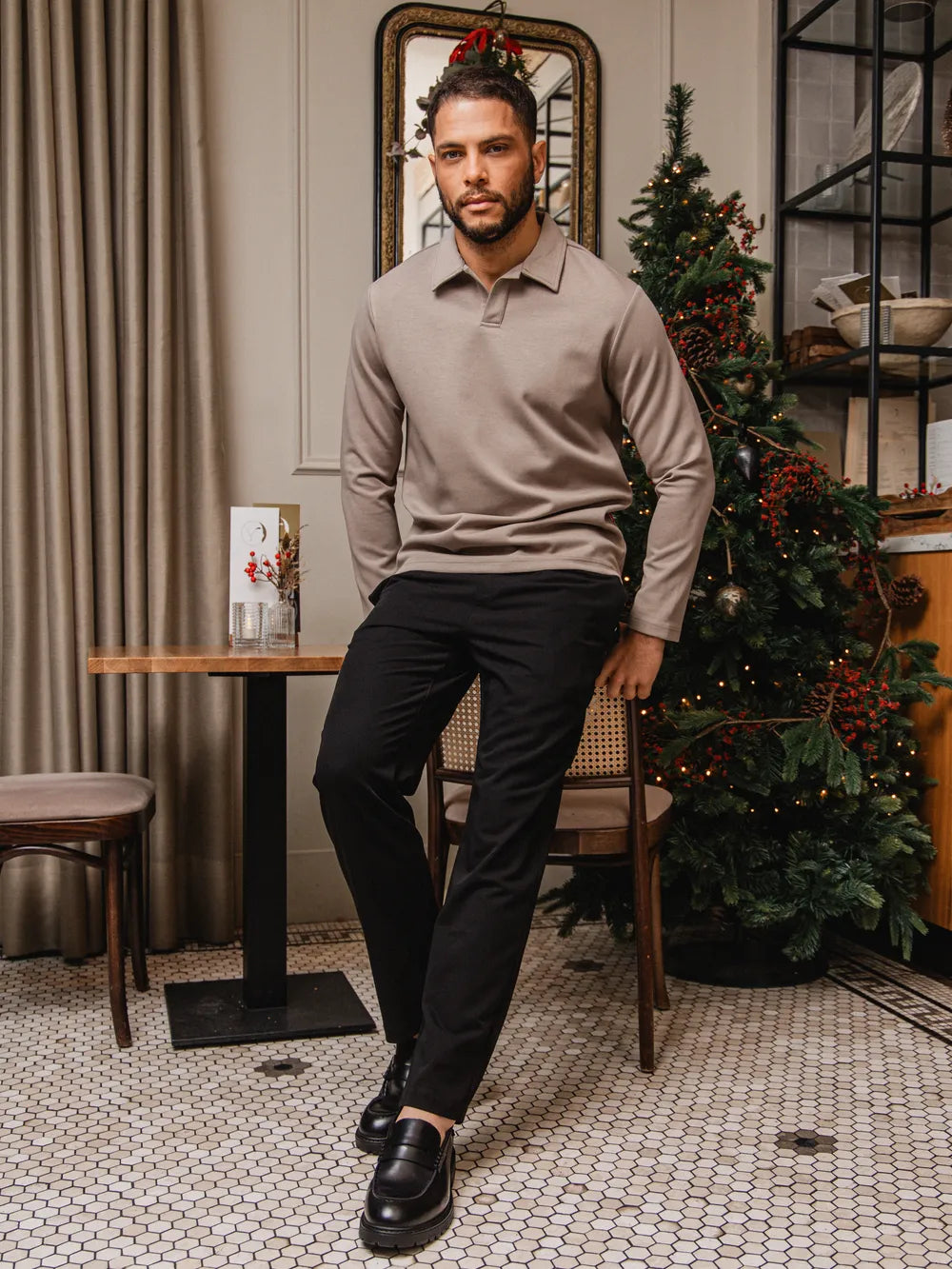 Olive Jersey V-Neck Polo