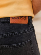 Black Damaged Denim Short