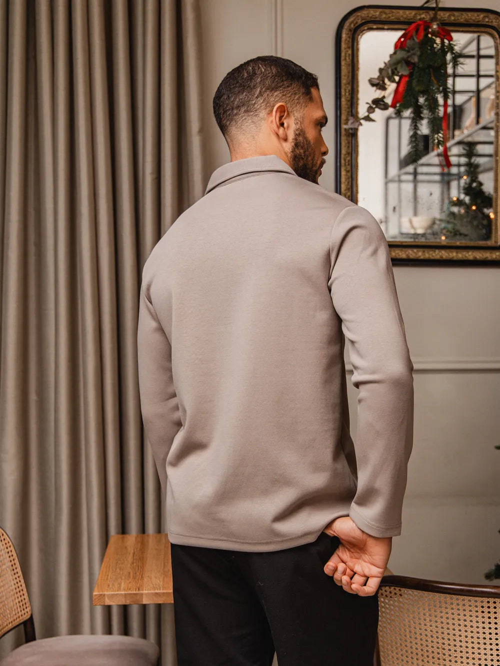 Olive Jersey V-Neck Polo