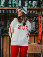 Cremefarbener Ski Coach Strickhoodie