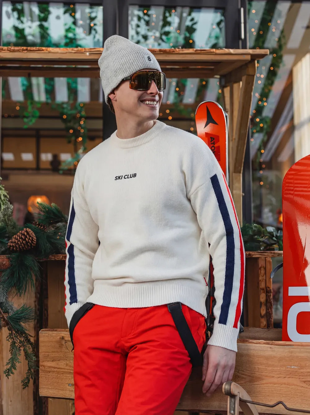 White Knit Ski Club Sweater