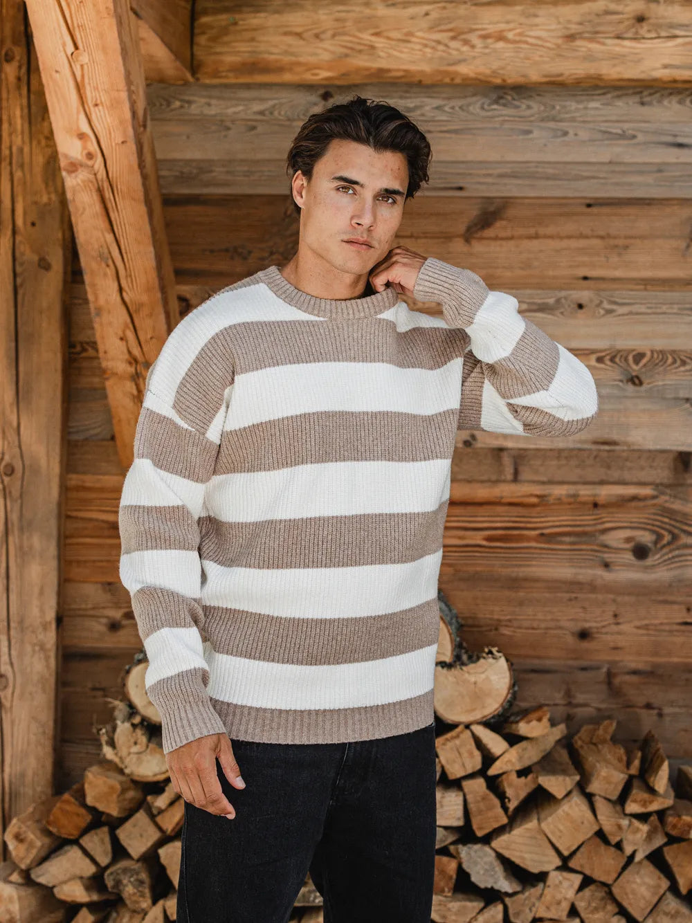 Beige Stripe Knit Sweater