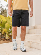 Black Damaged Denim Short