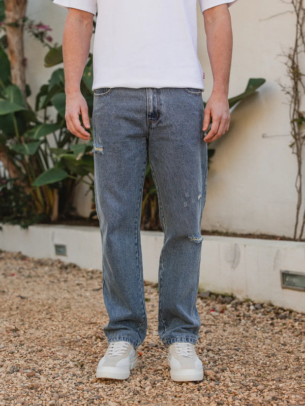 New Washed Blue Damaged Jeans