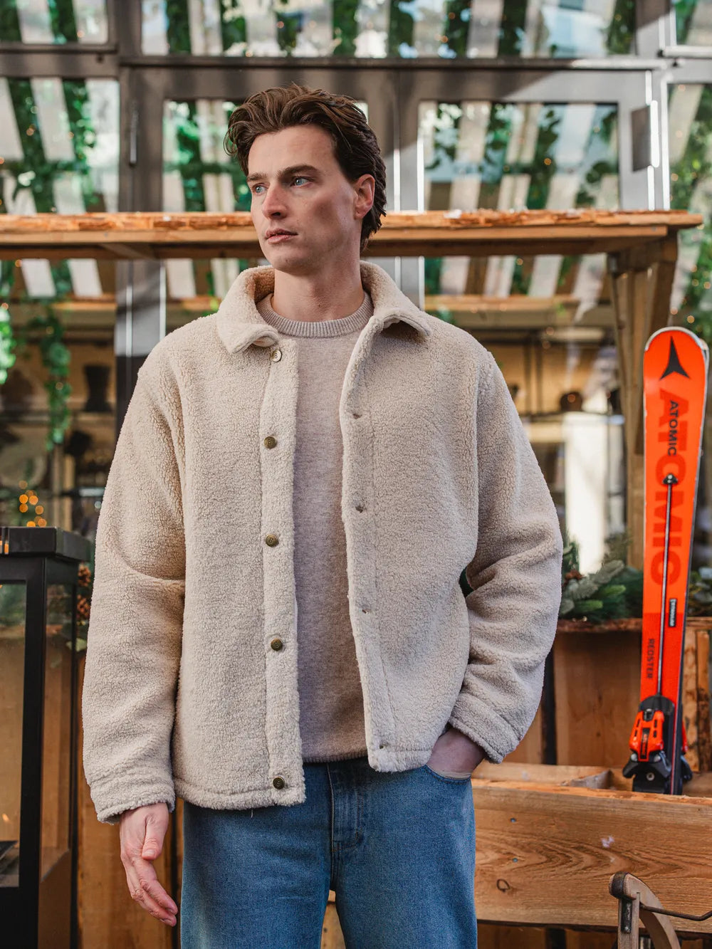 Beige Oversized Teddy Jacket