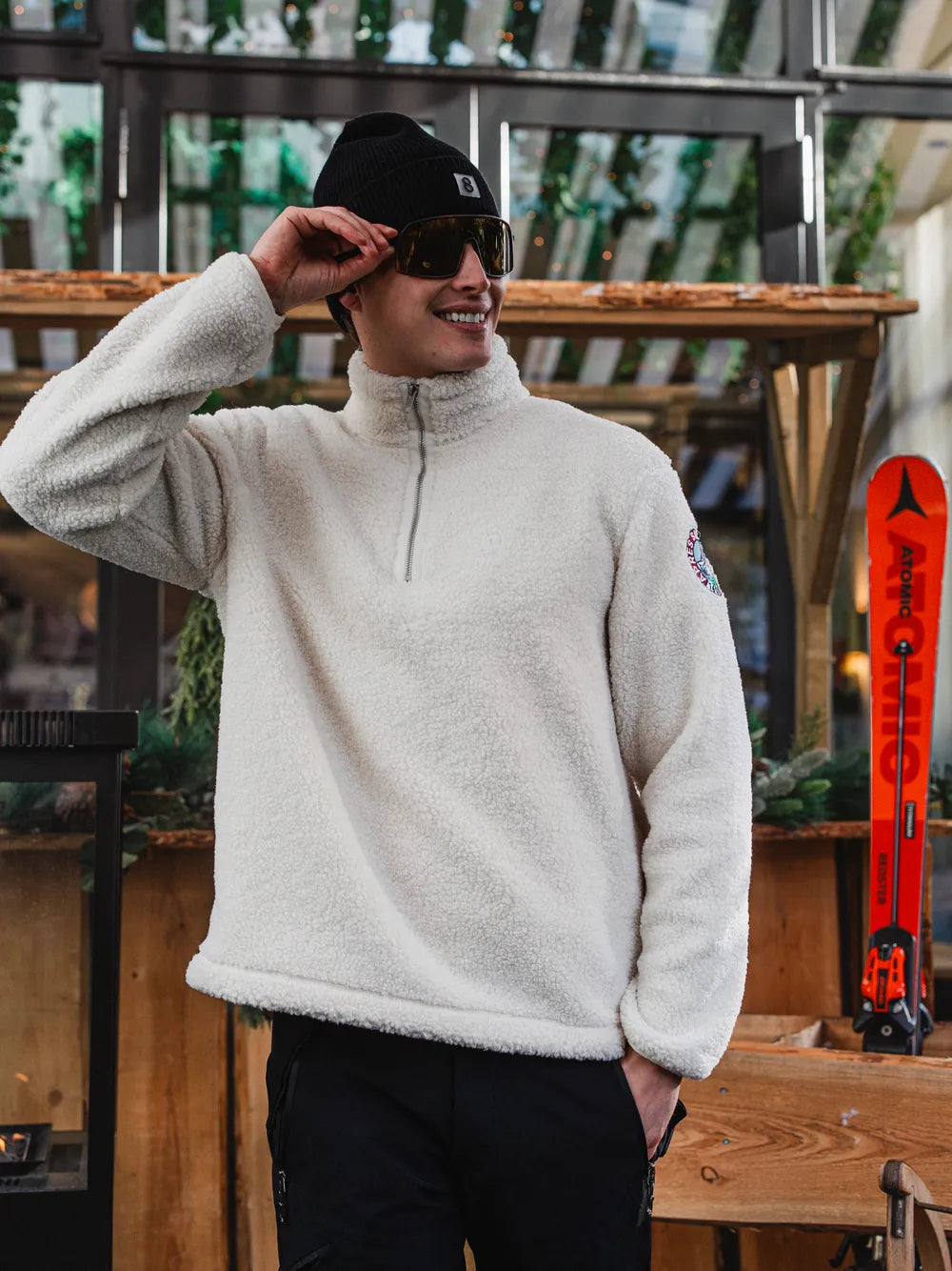 White Teddy Half Zip Sweater