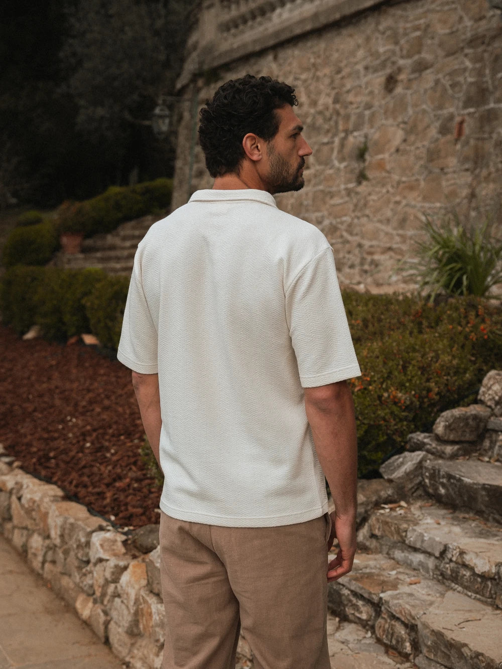 Beige Structure Summer V-Polo