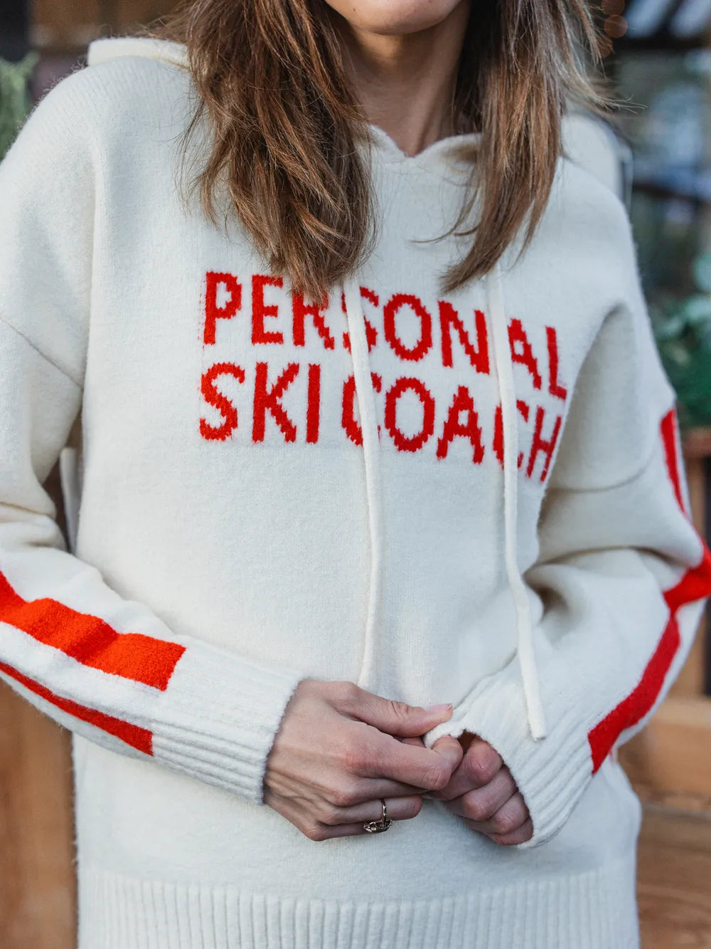 Creme Ski Coach Knit Hoodie