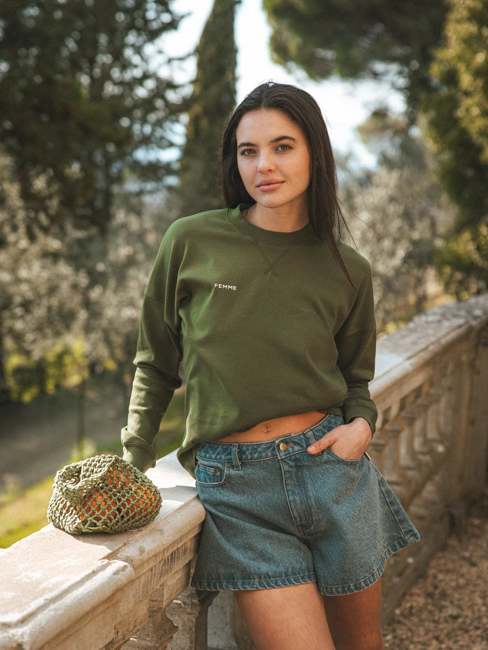 Grünes Damen-Langarmshirt