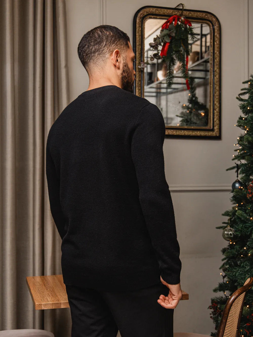 Black Wool Crewneck Pullover