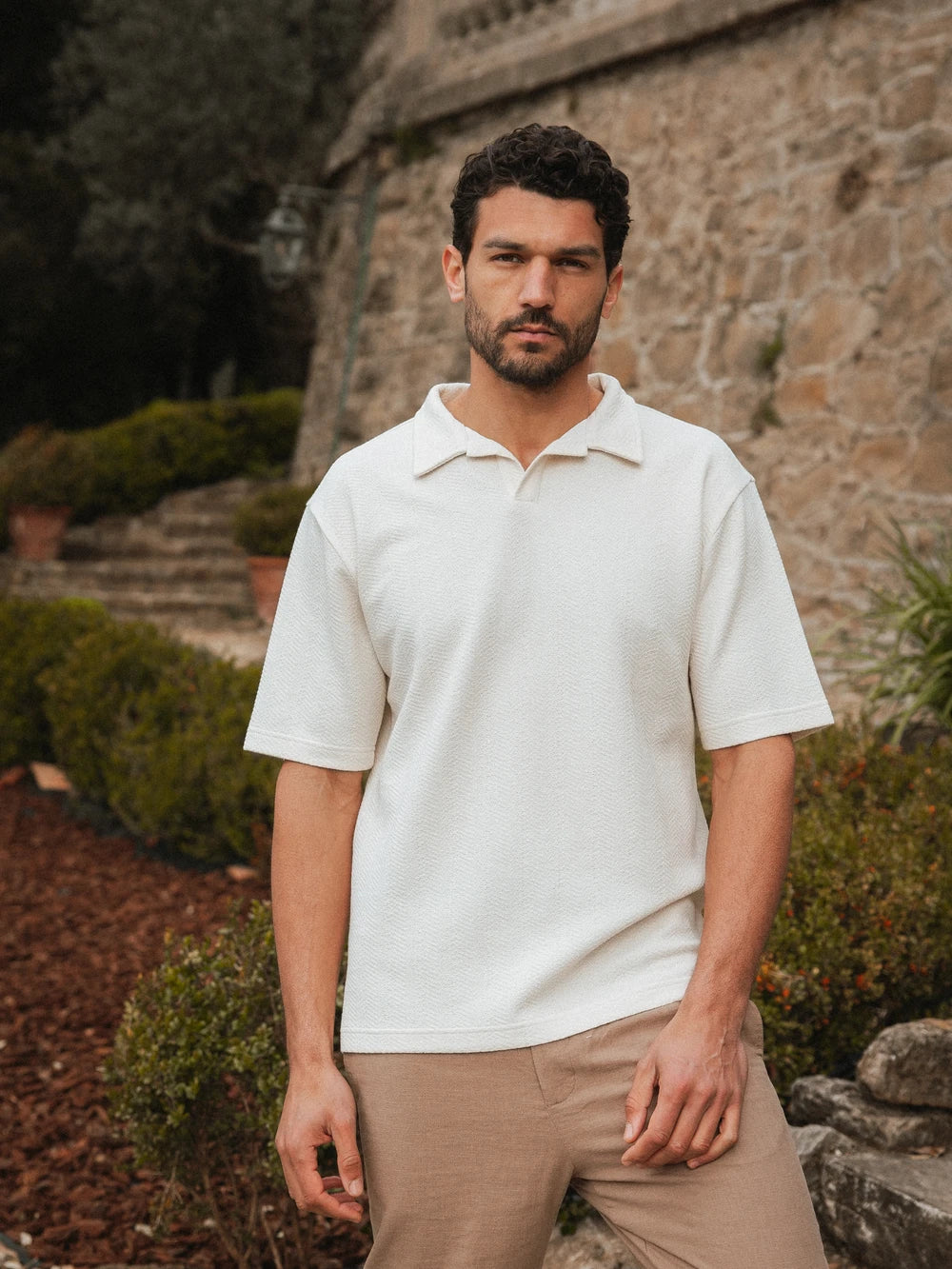 Beige Structure Summer V-Polo