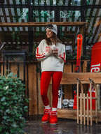 Cremefarbener Ski Coach Strickhoodie