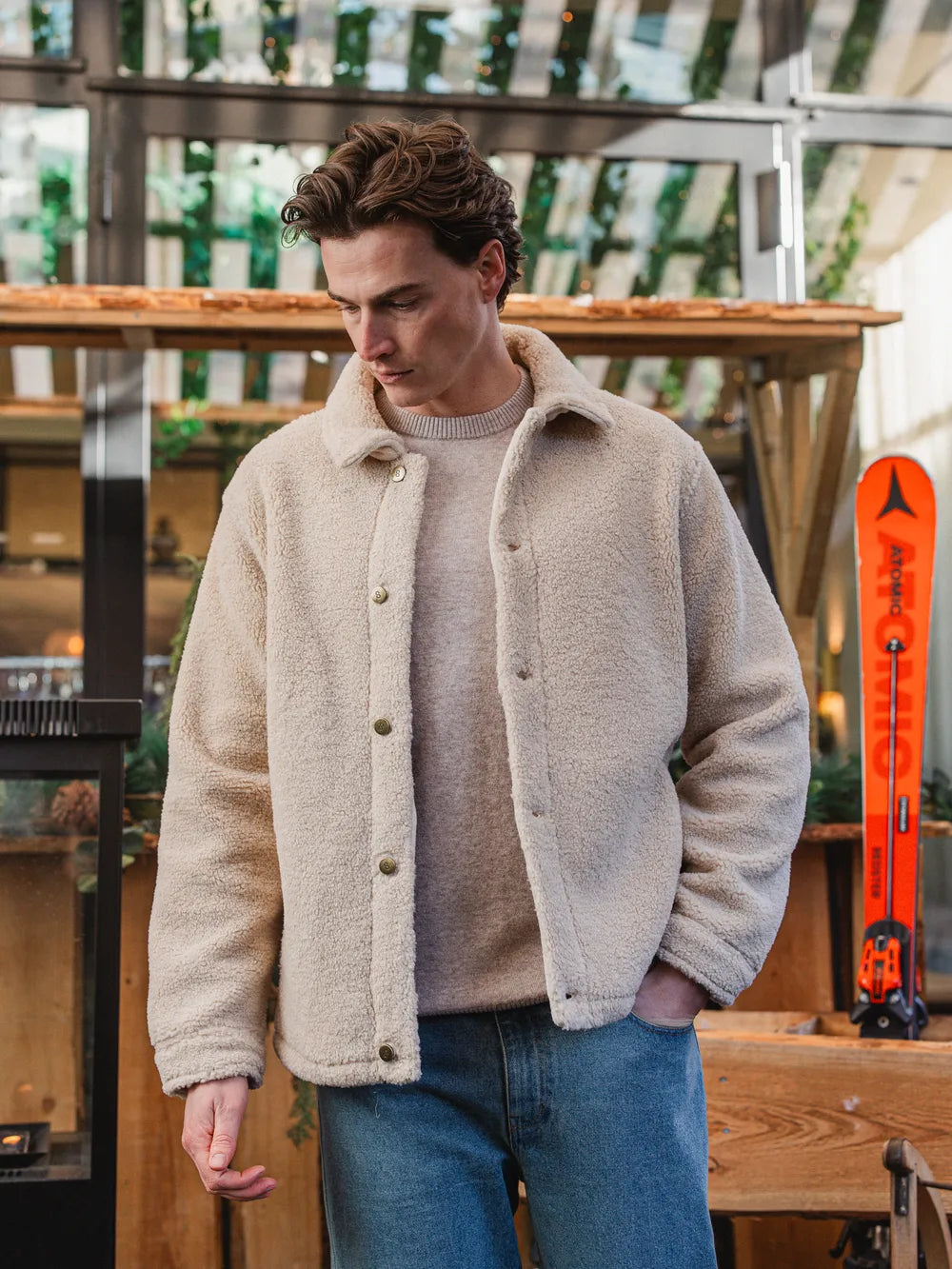 Beige Oversized Teddy Jacket