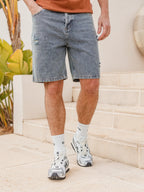 Blue Damaged Denim Short