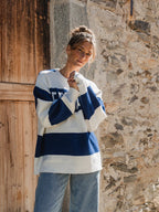 Navy Knit Stripe Oversized Sweater