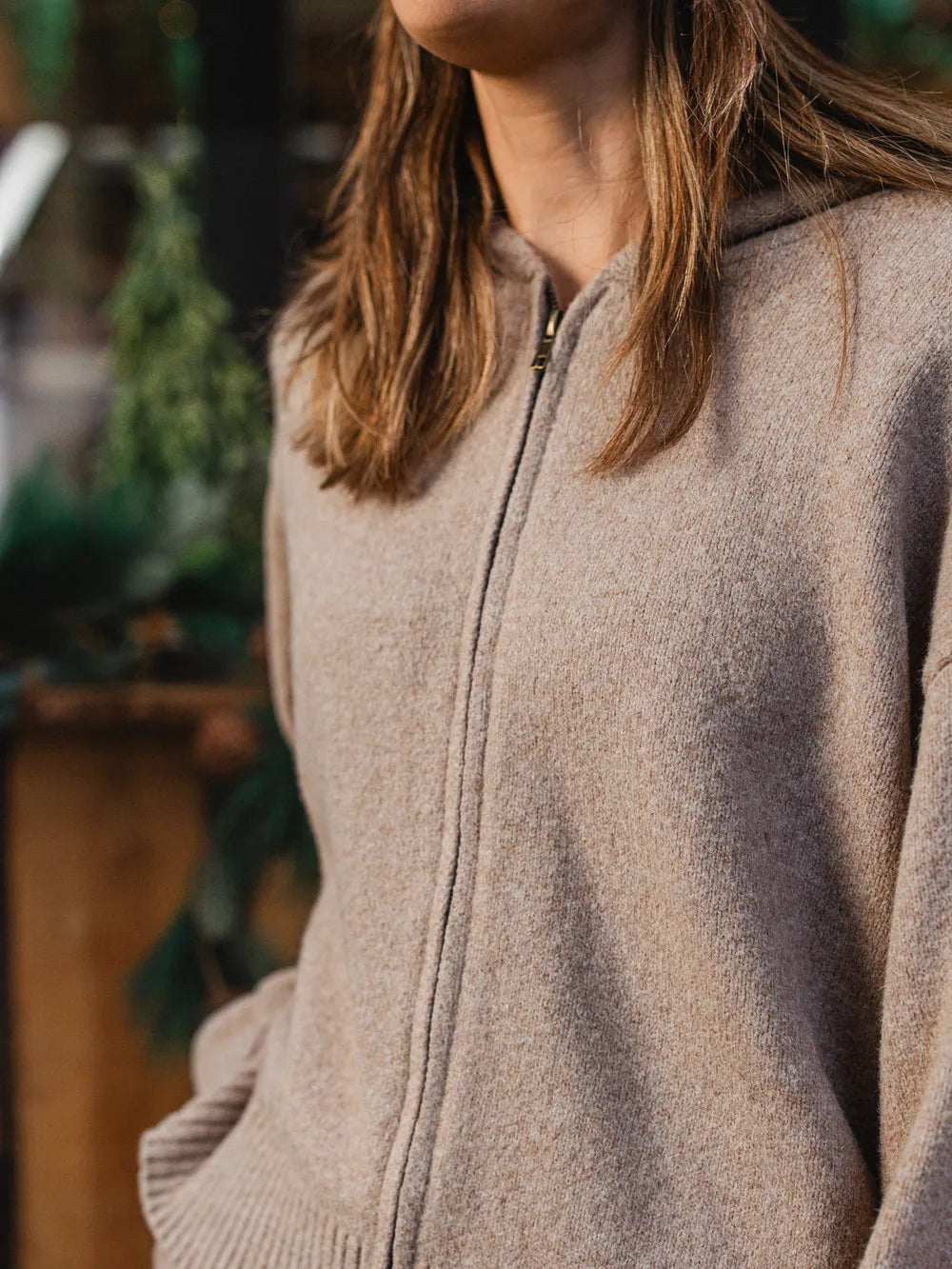 Brown Knitted Zip Vest