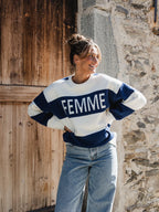 Navy Knit Stripe Oversized Sweater