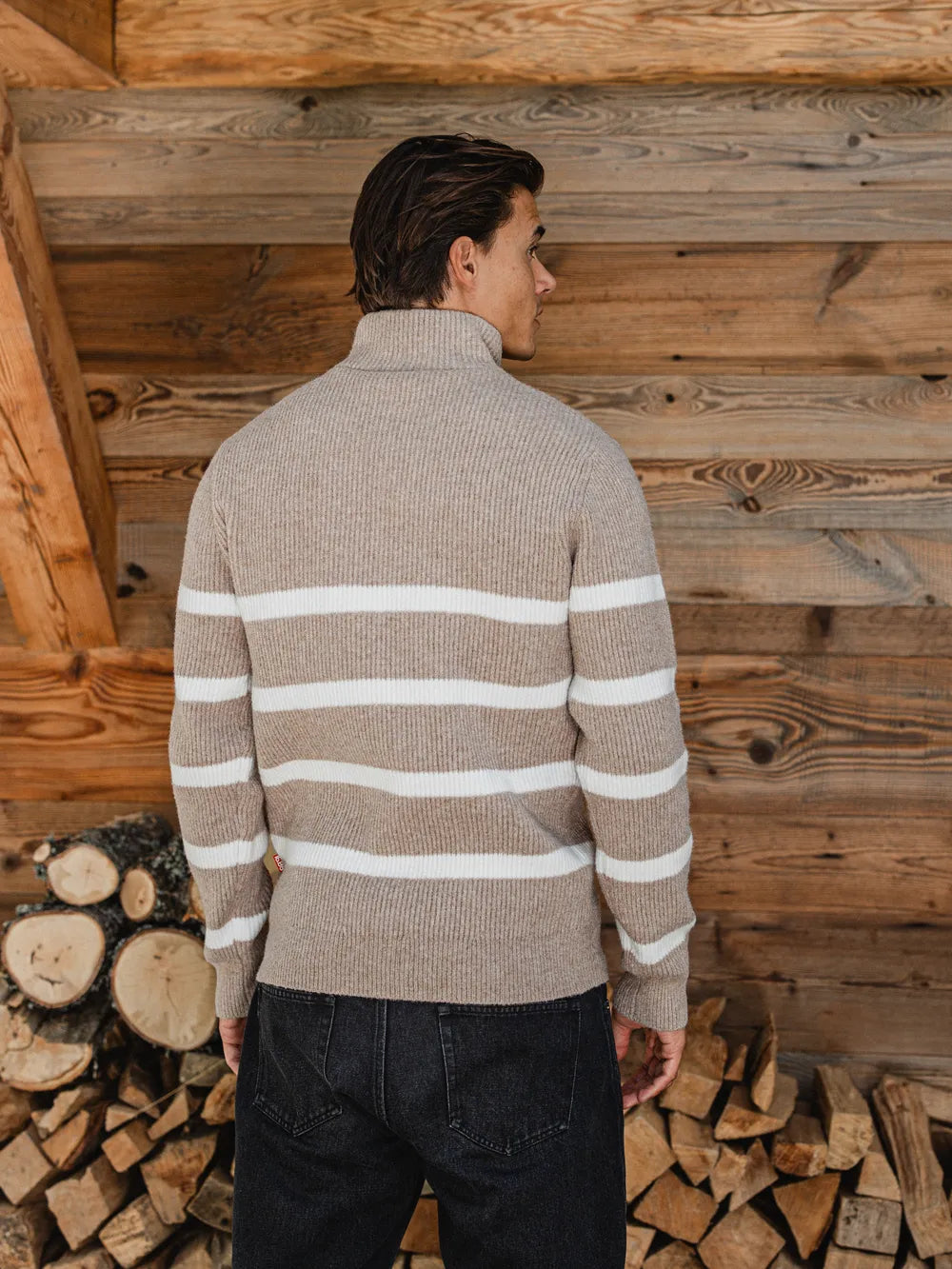Brown Knit Stripe Half Zip