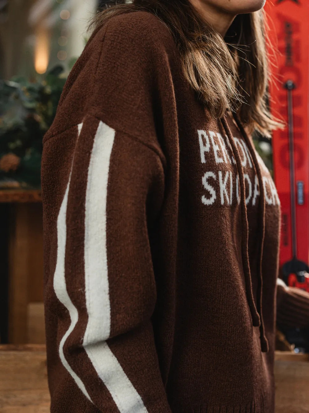 Brown Ski Coach Knit Hoodie