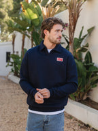 Navy V-Neck Polo Sweater