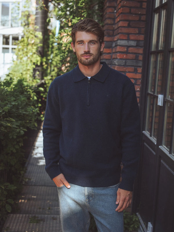 Navy Zipper Knit Sweater