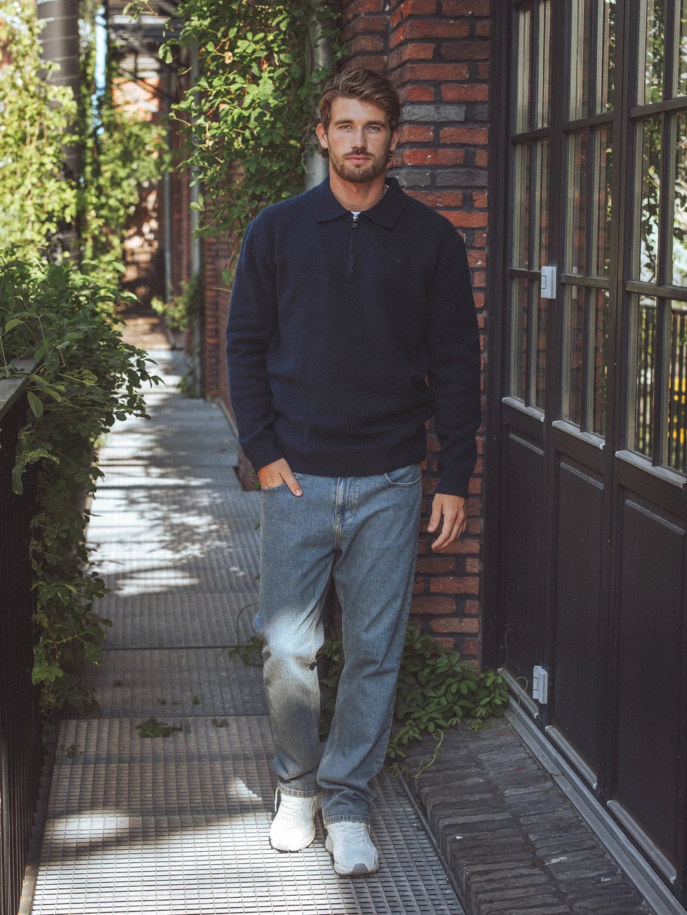 Navy Zipper Knit Sweater