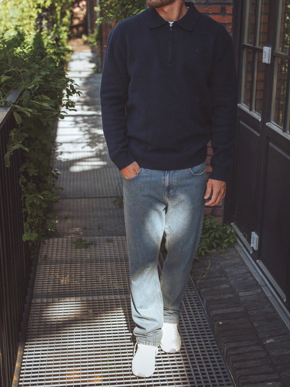 Navy Zipper Knit Sweater