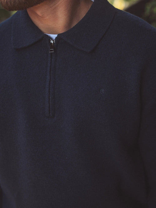 Navy Zipper Knit Sweater