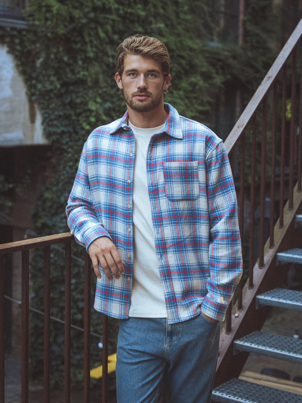 Navy Flannel Checked Shirt