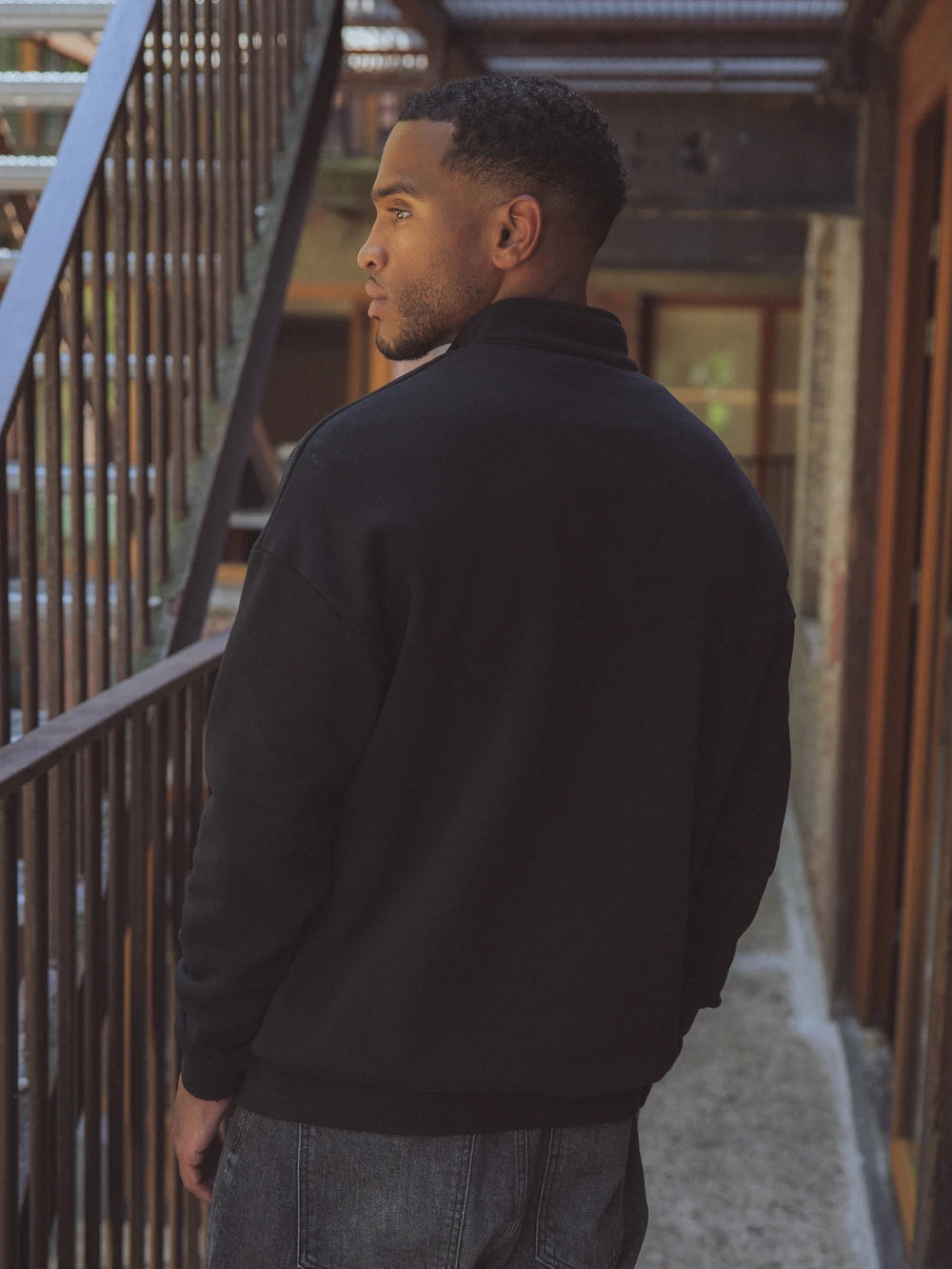 Schwarzer Brooklyn Halfzip-Pullover