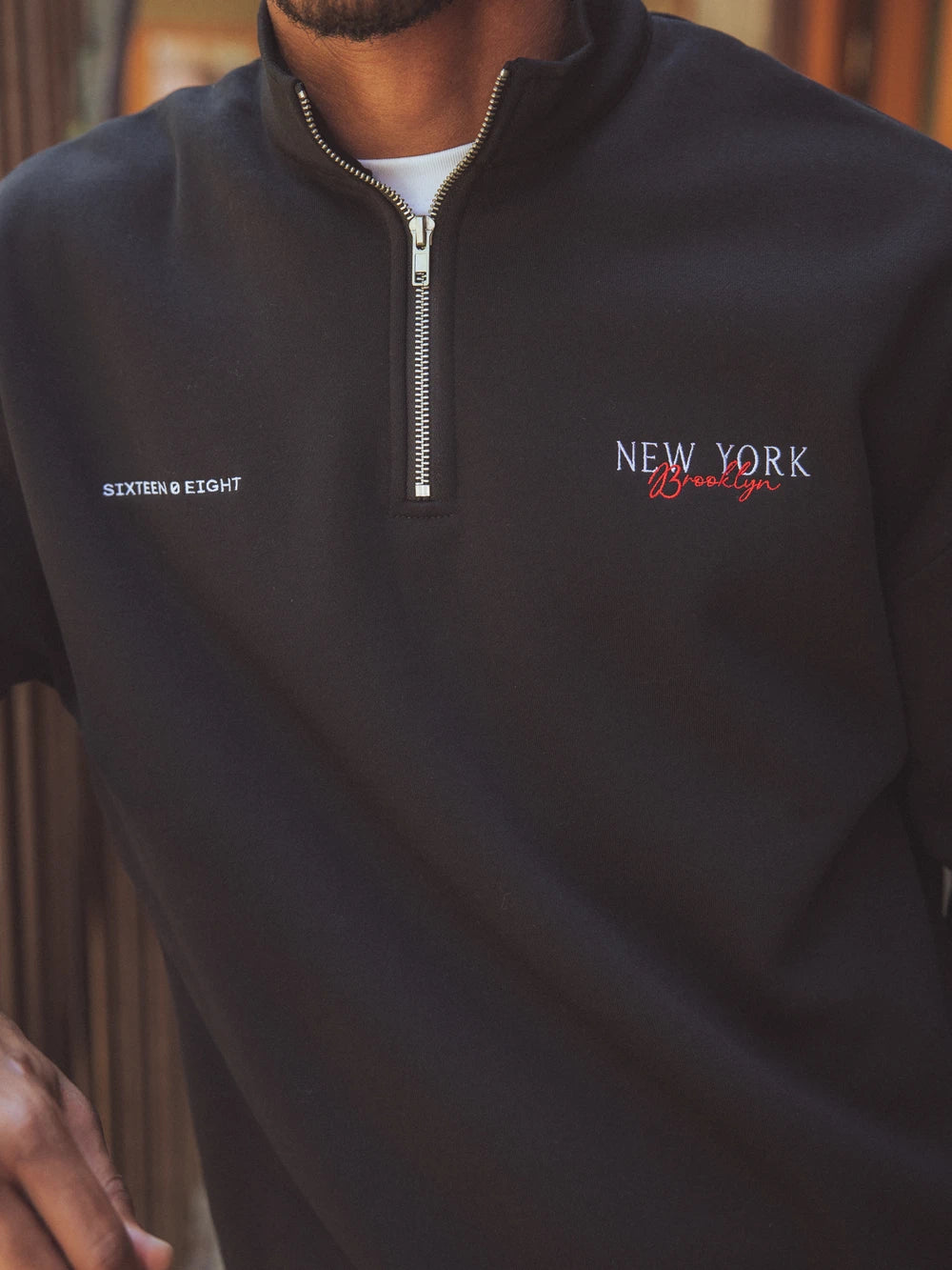 Schwarzer Brooklyn Halfzip-Pullover
