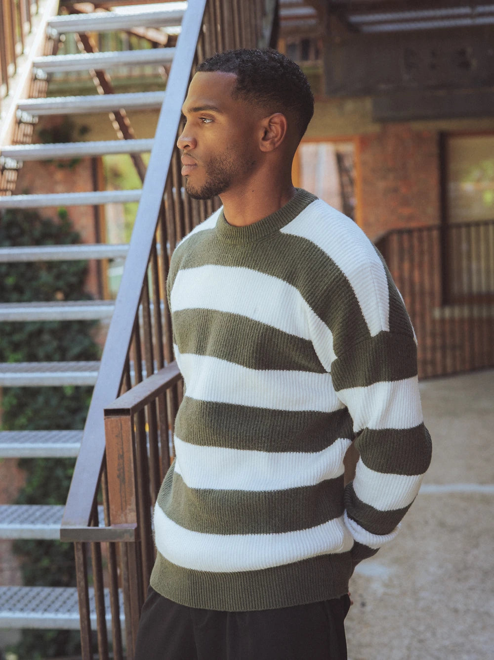Green Striped Knit Sweater