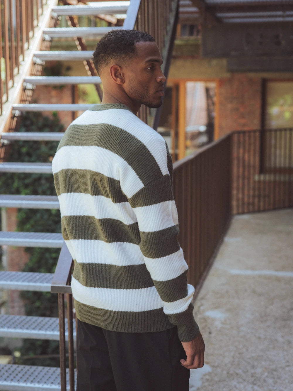 Green Striped Knit Sweater