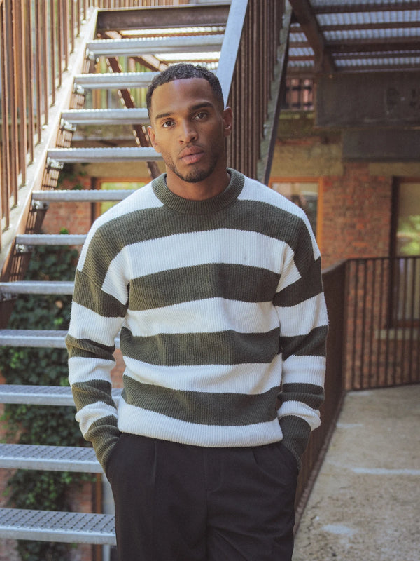 Green Striped Knit Sweater