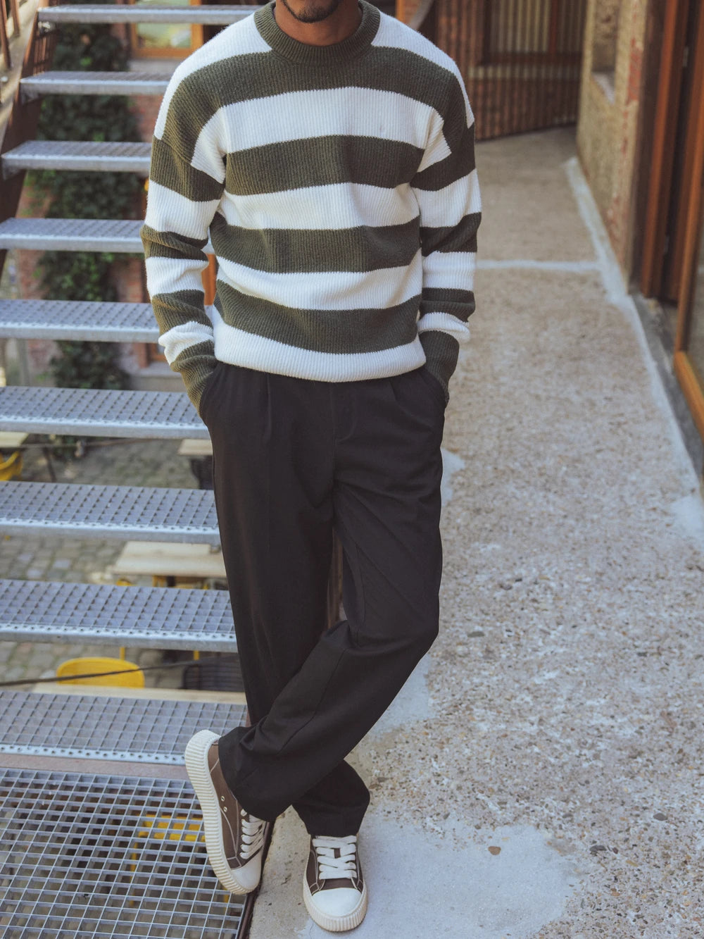 Green Striped Knit Sweater