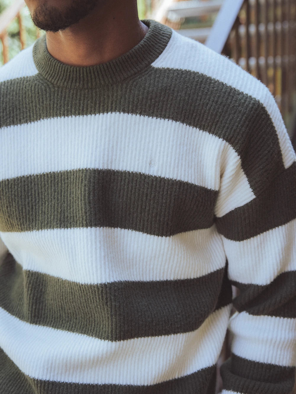 Green Striped Knit Sweater
