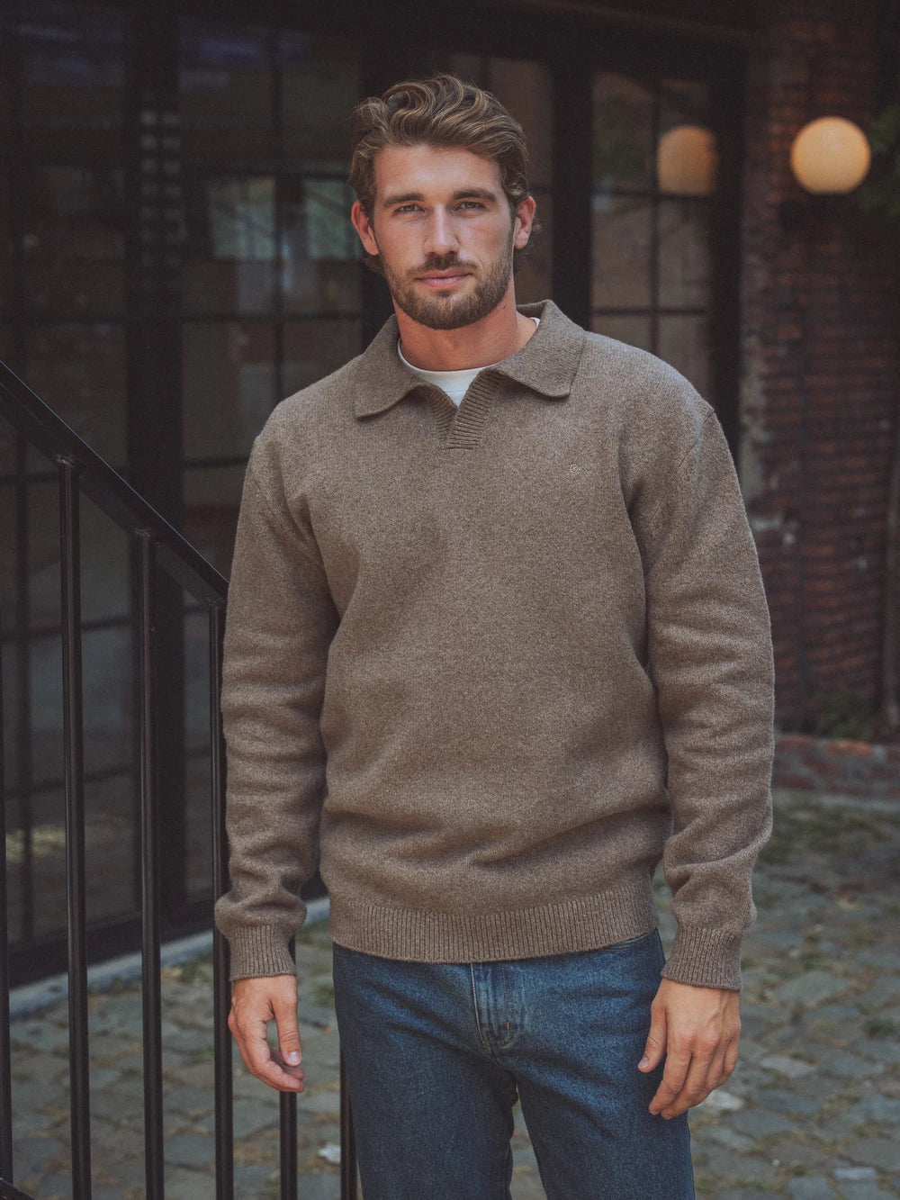 Brown V-Neck Knit Sweater