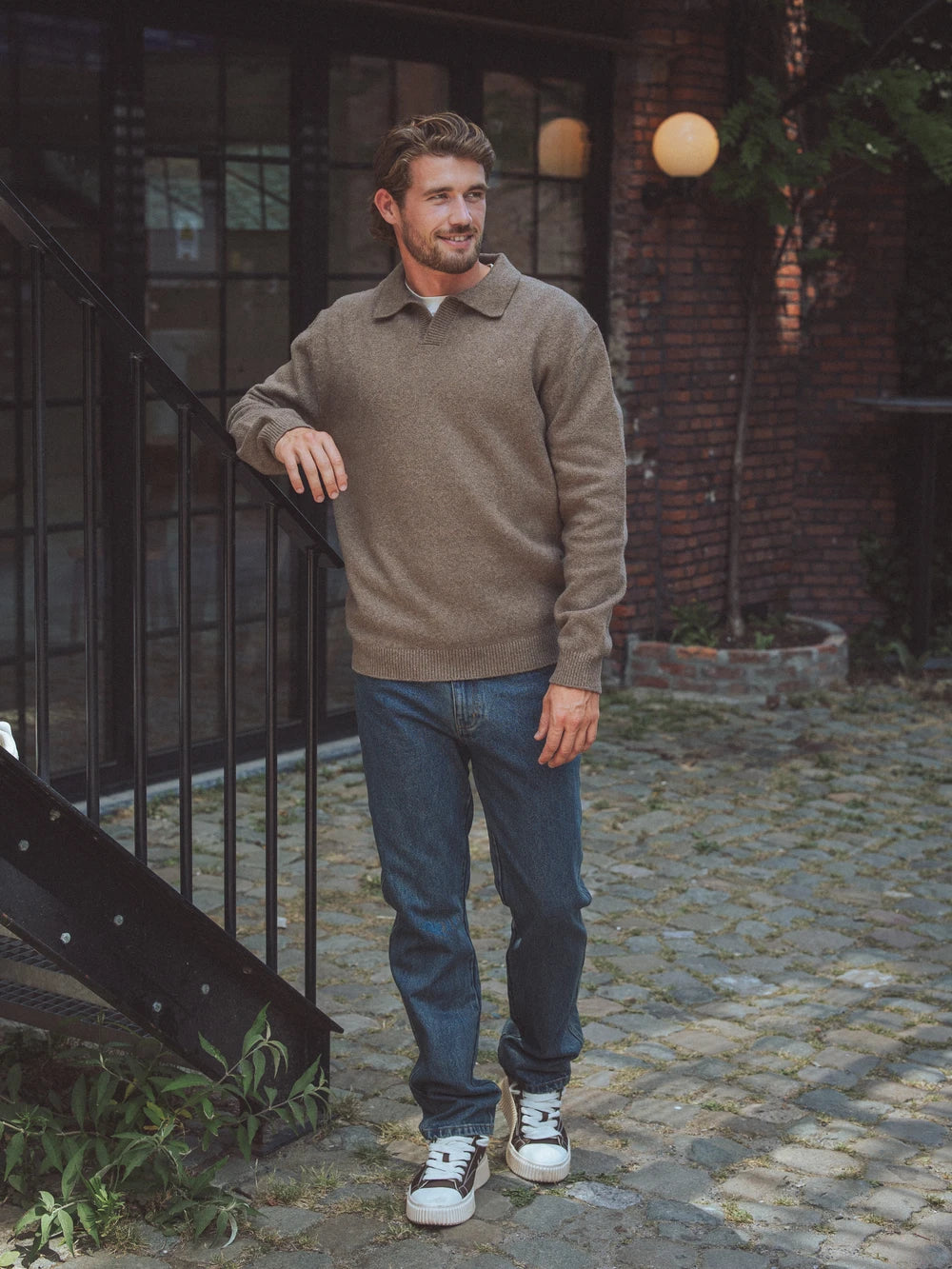 Brown V-Neck Knit Sweater
