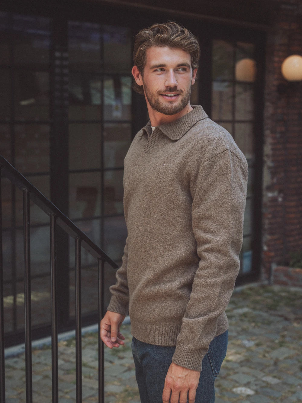 Brown V-Neck Knit Sweater