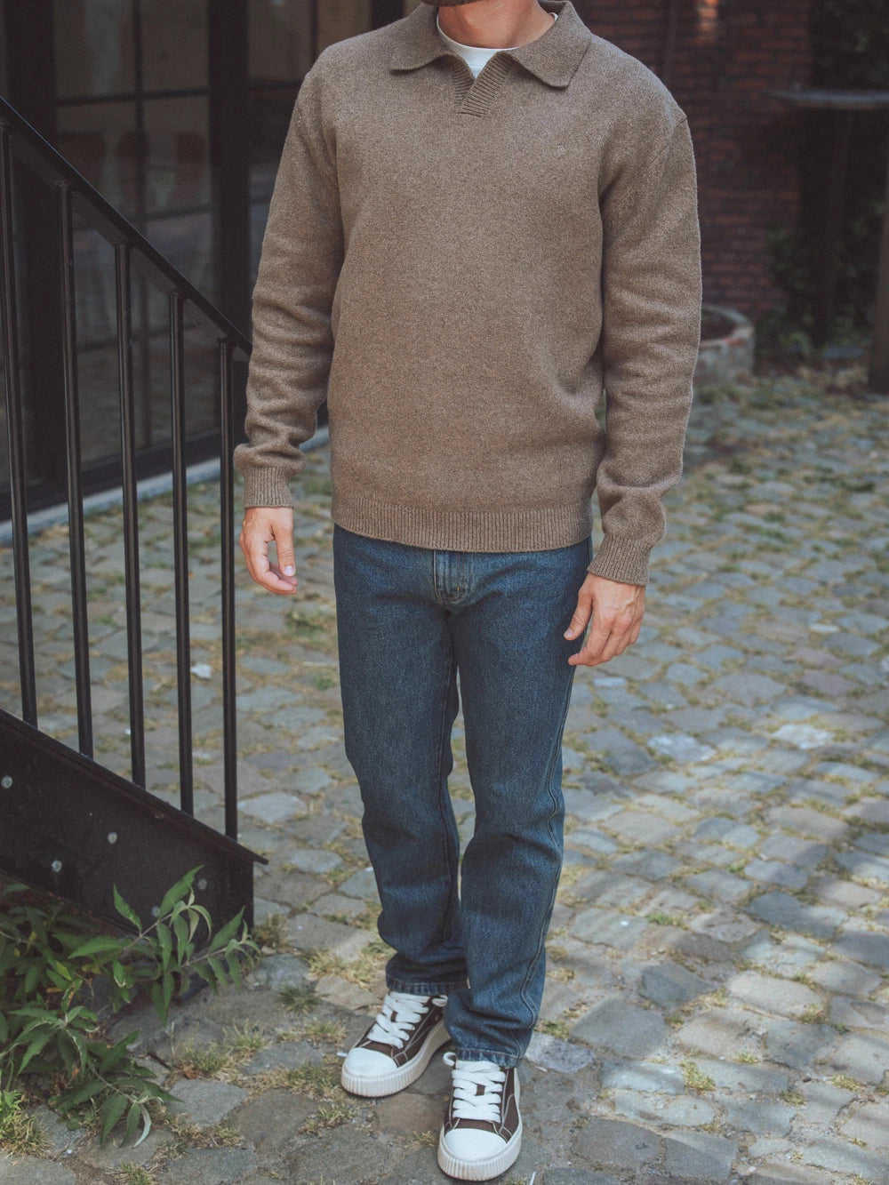 Brown V-Neck Knit Sweater