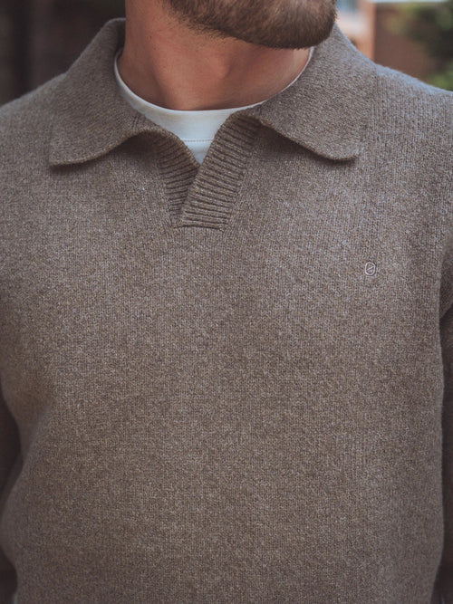 Brown V-Neck Knit Sweater