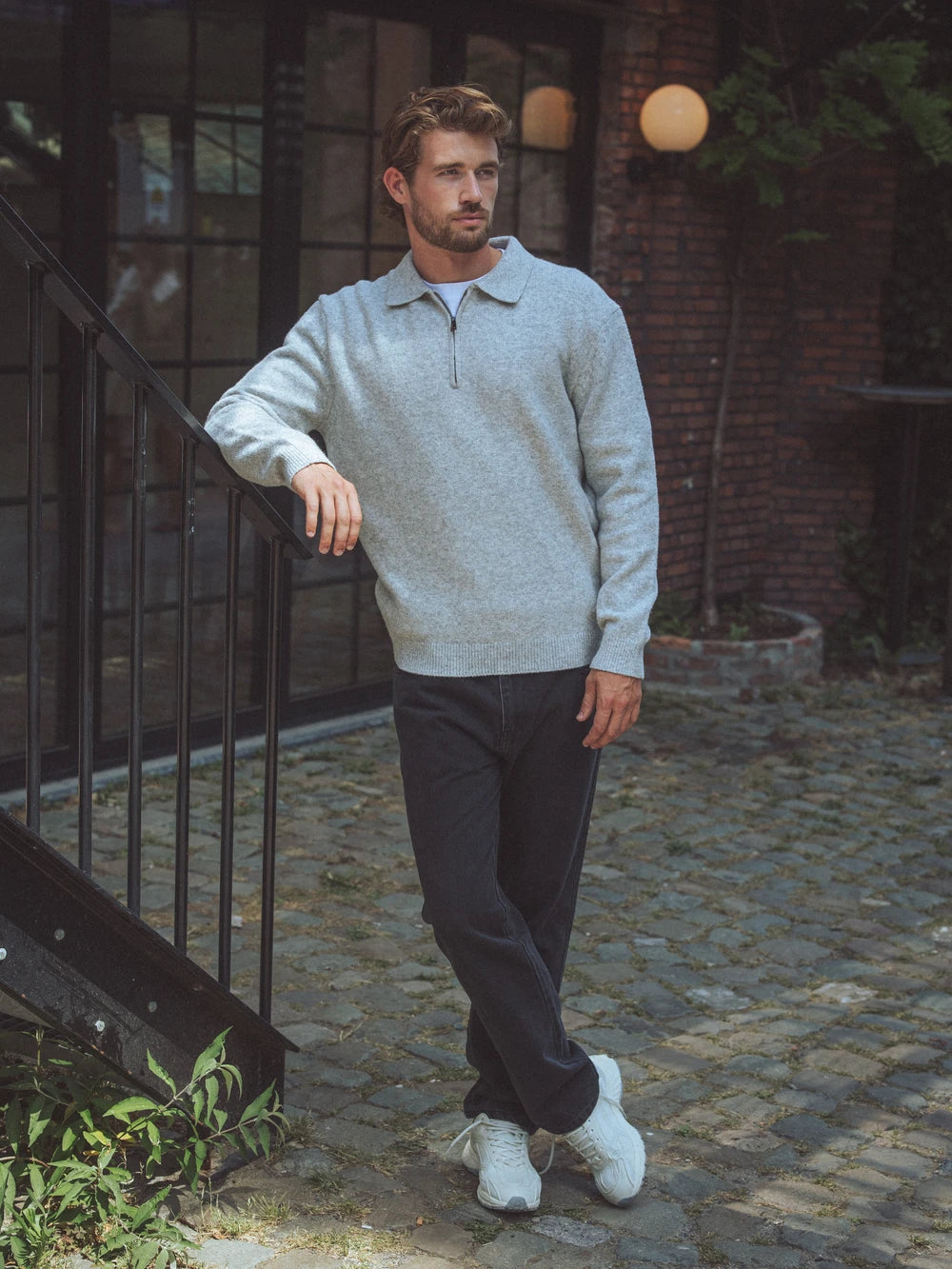 Grey Zipper Knit Sweater